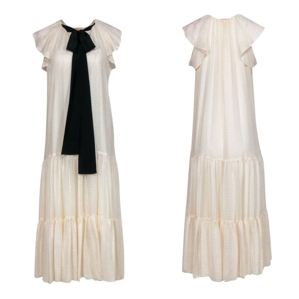 Tory Burch / RUNWAY Textured 100% Silk Georgette Bow Dress